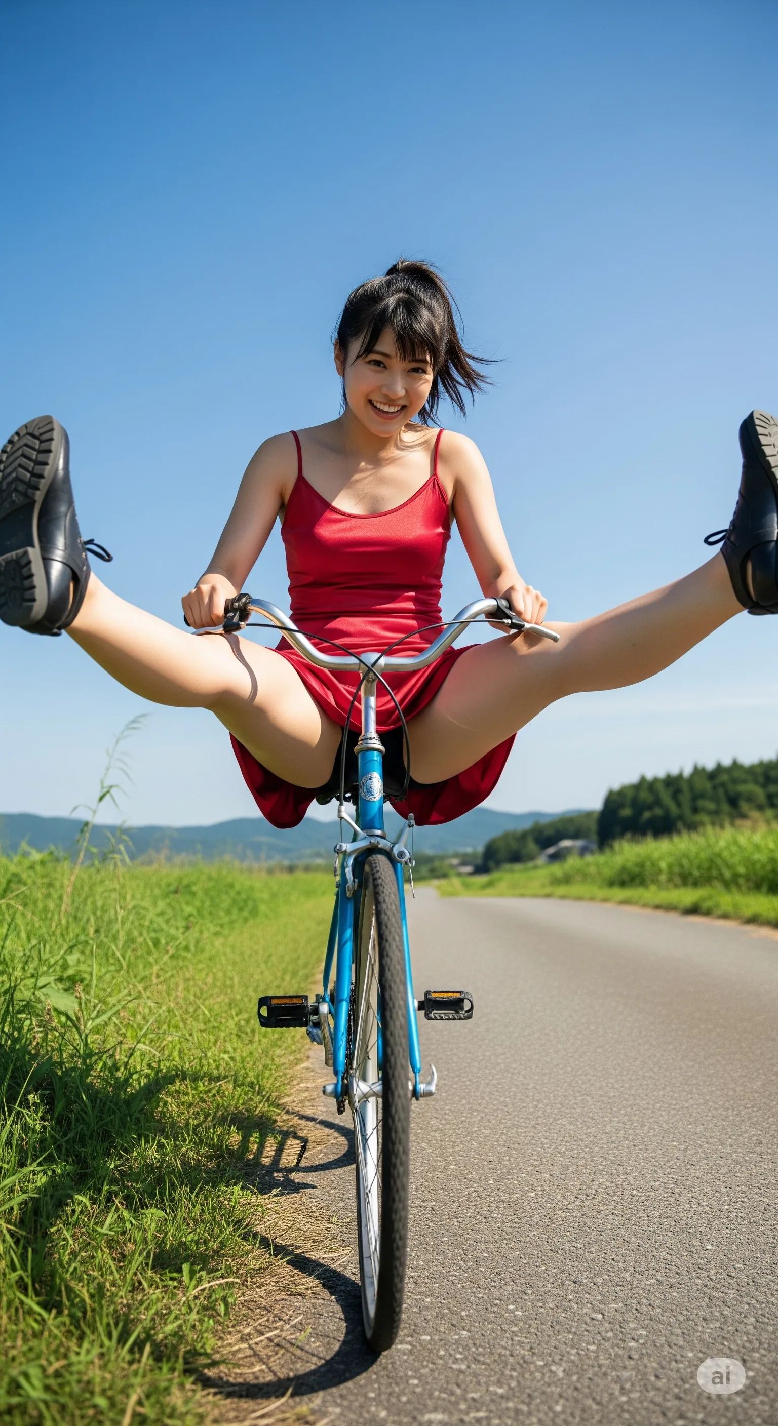 女性の自転車開脚 太ももとパンティが印象的なフェチグラビア