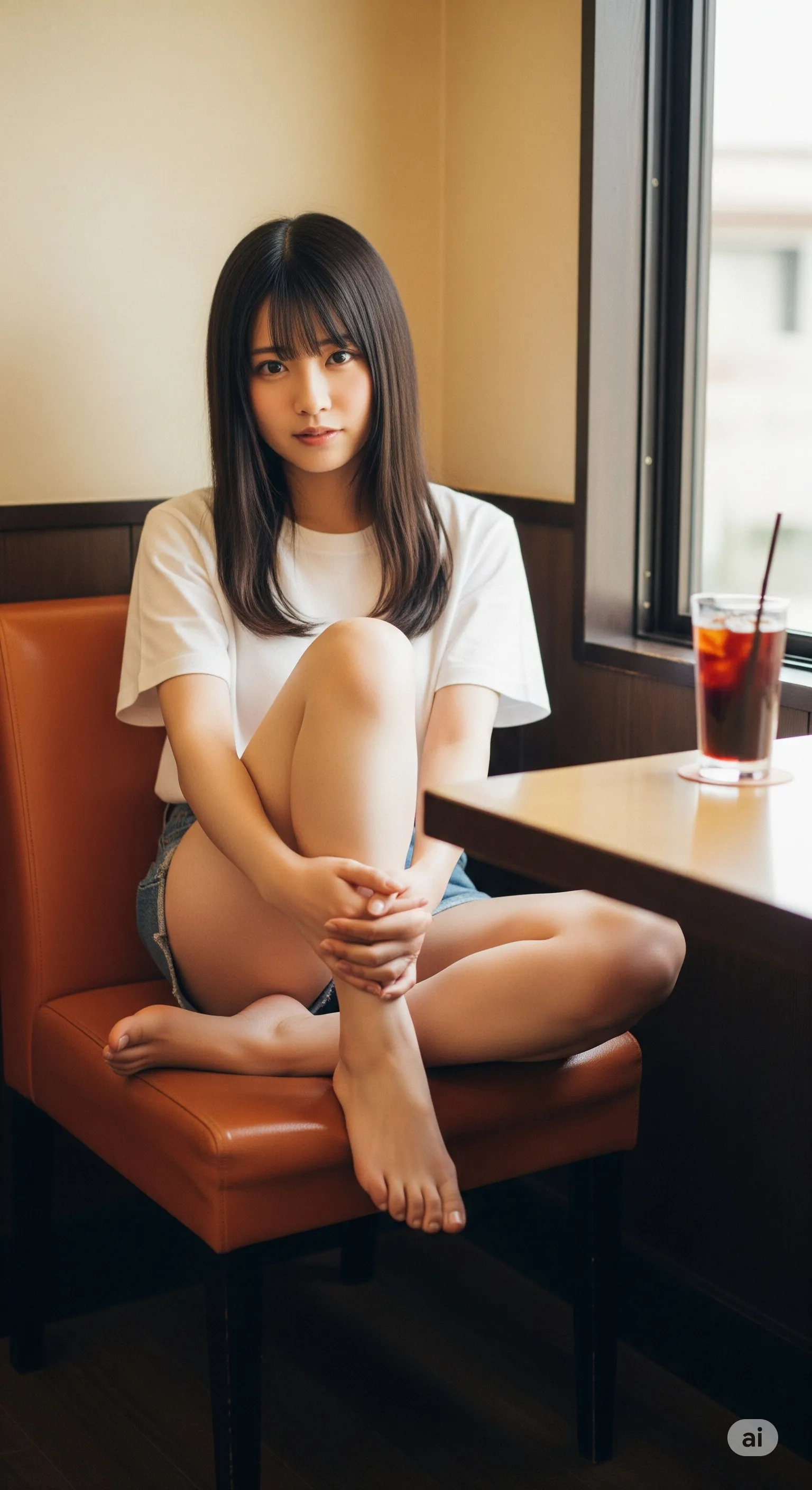 【足/脚/靴下フェチ】微エロ画像集｜コメダ的な珈琲店で靴を脱ぎ、足裏を魅せ付ける美女の微エロ画像集