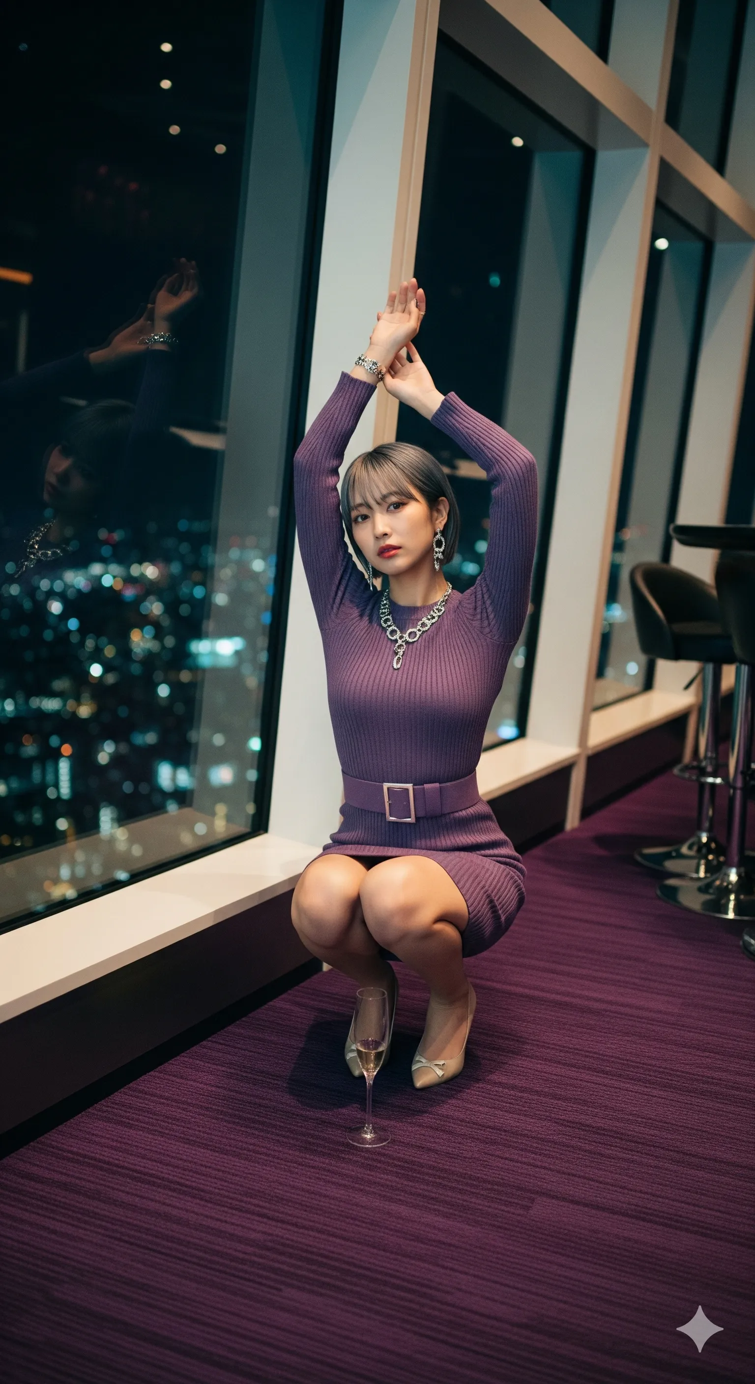 肩出しドレスで魅せる上品エロスの夜景ショット 017