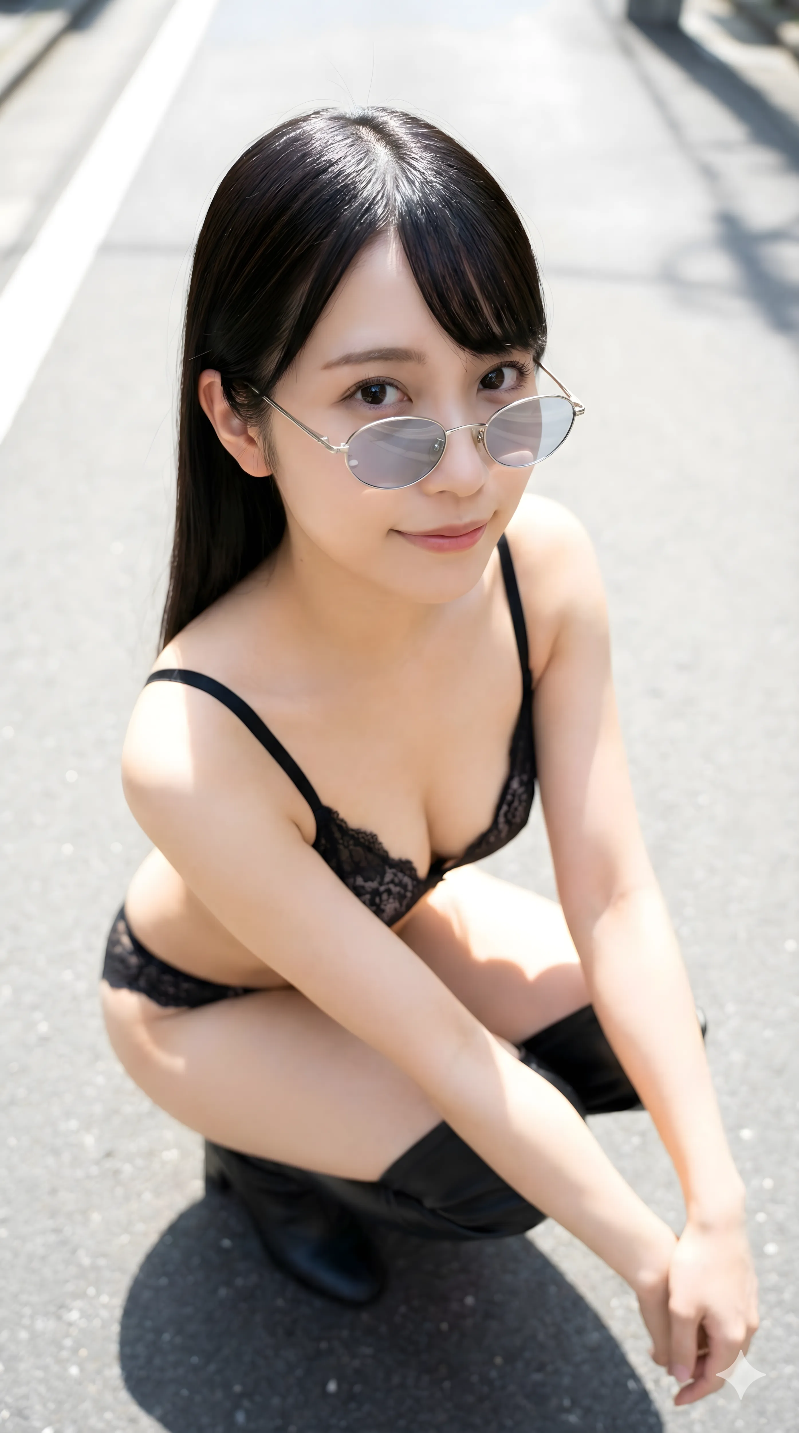 ギャル ビキニ 四つん這い 黒水着 エロ画像 005