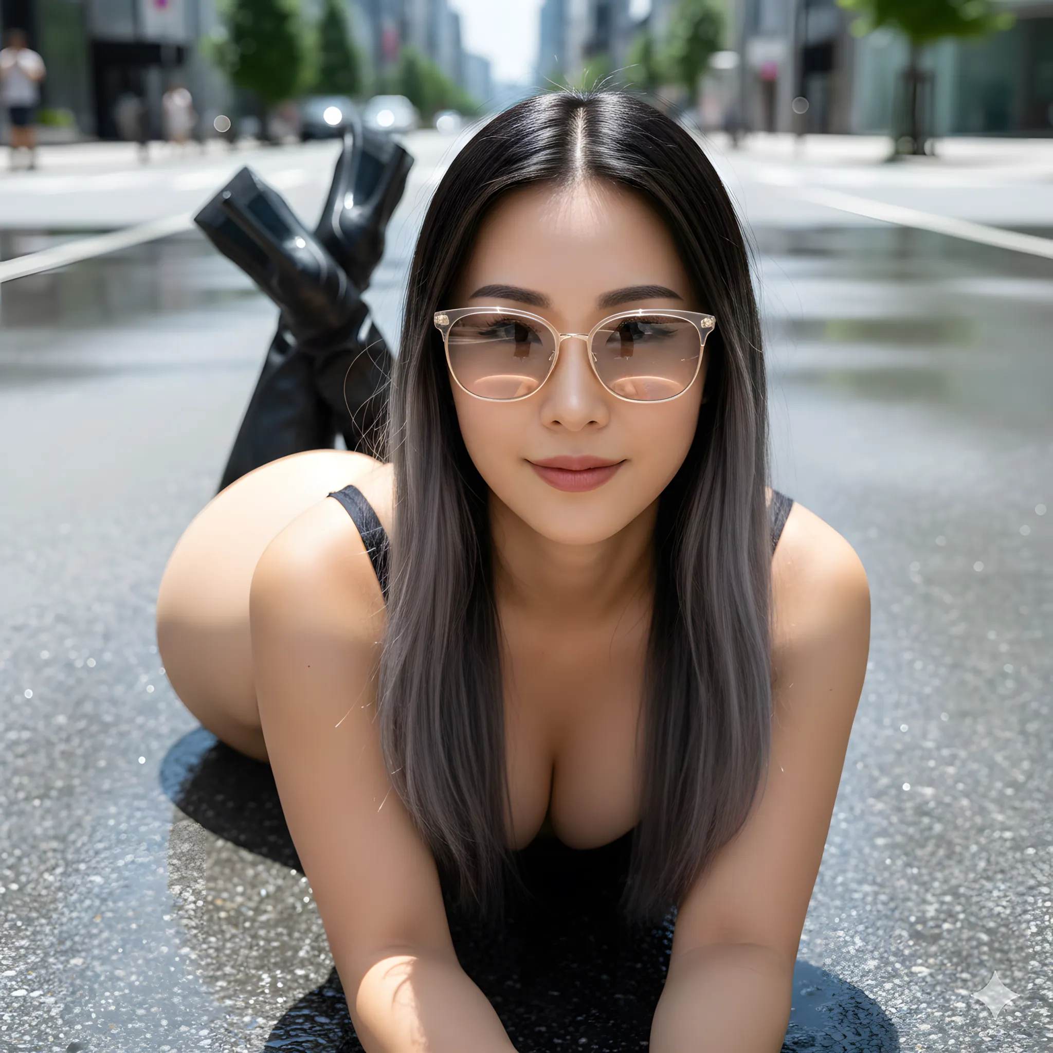 背中越しの視線が魅力的なギャル路上ポーズ