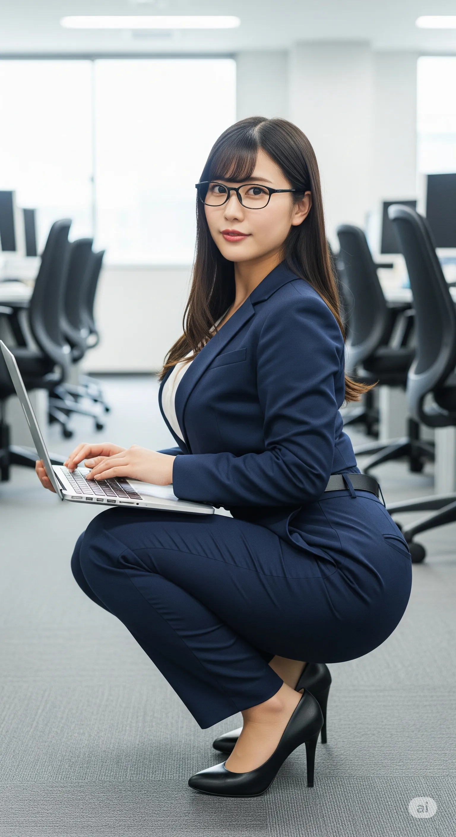 オフィスカジュアルな女性の自然なヒップライン