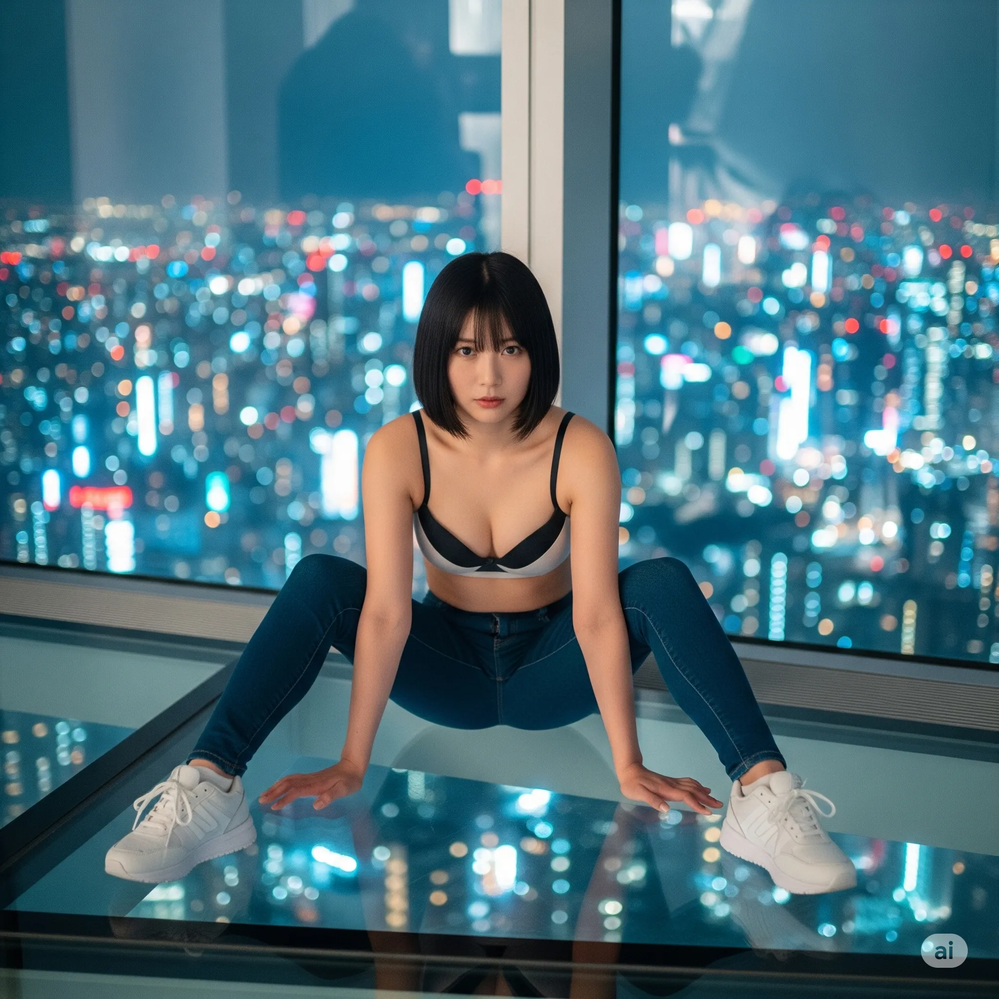 デニムと脚線美 ホテル夜景グラビア 036