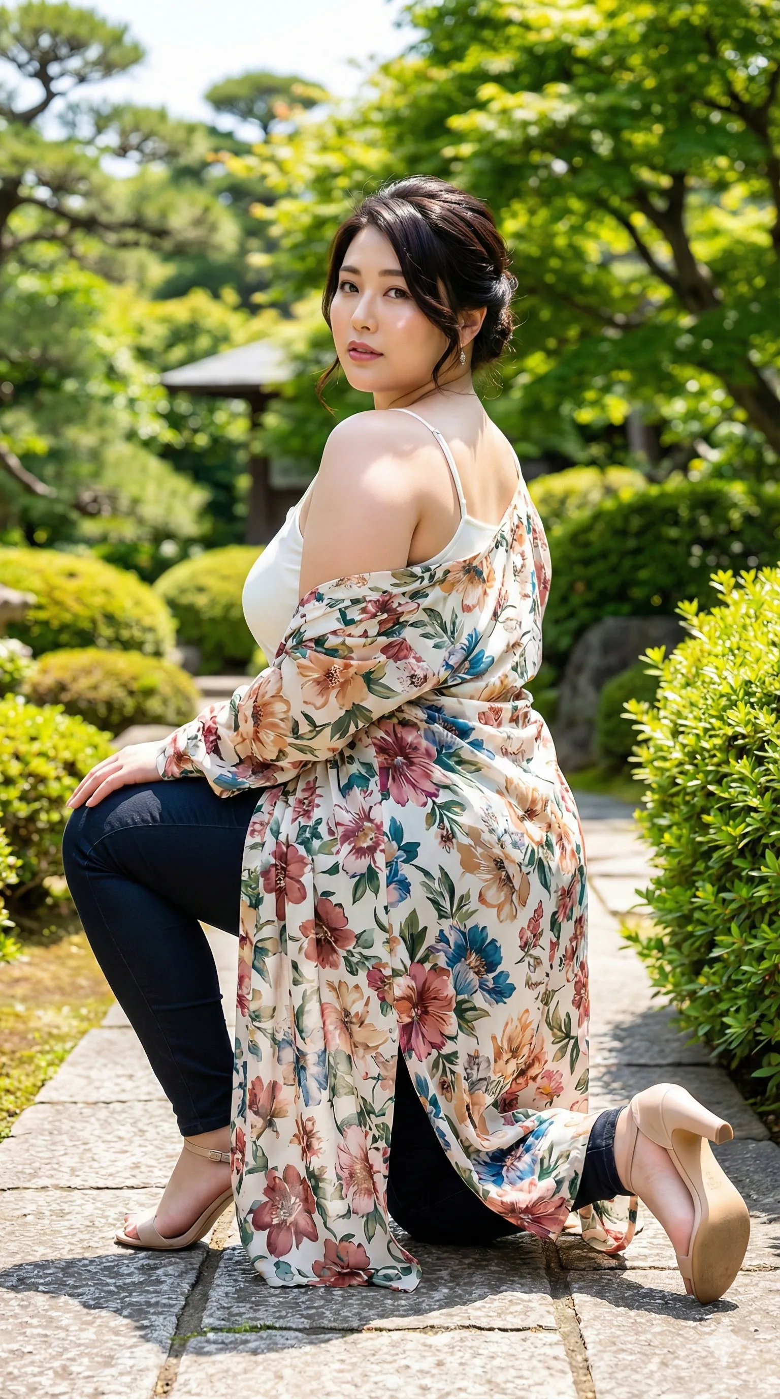 ベッドの上でくつろぐ柄モノ私服の無防備な姿