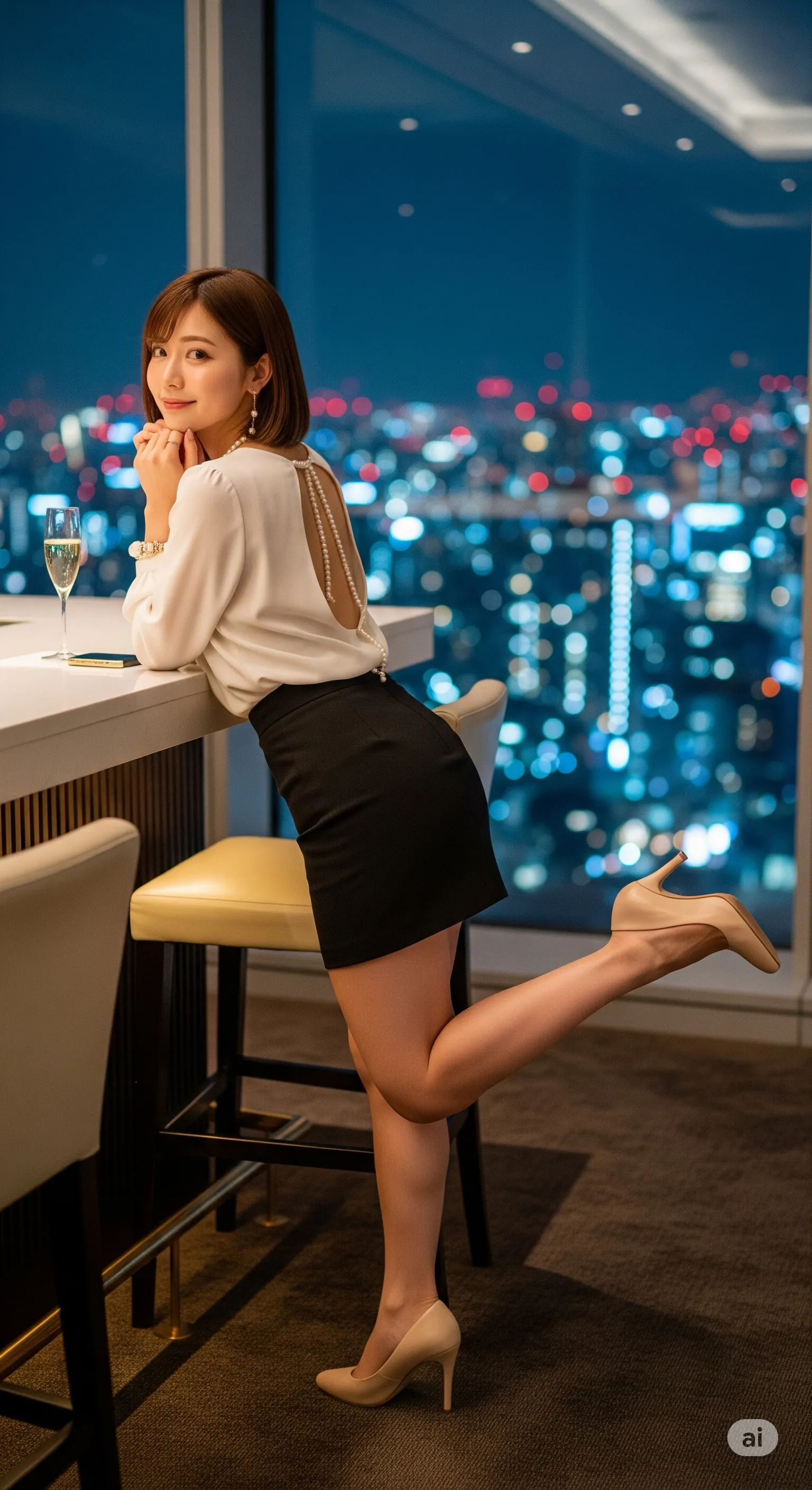 高級ホテルの長い廊下を歩き去る瞬間の足元とヒップの揺れ ポートレート