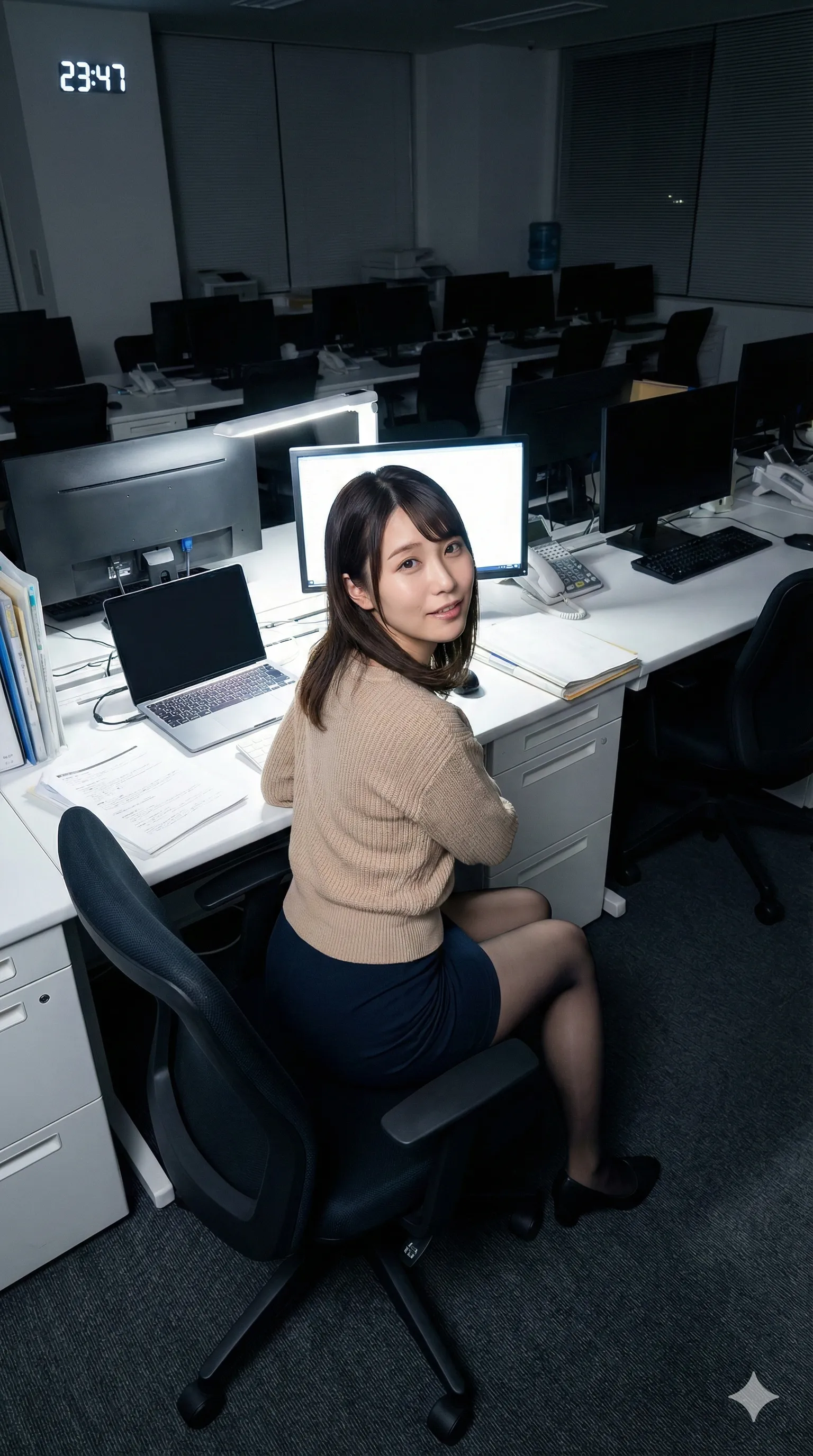 暗闇の中で【残業する女性社員】フェチ微エロ画像集｜オフィスに1人な美女に薫り立つ怪しい色気