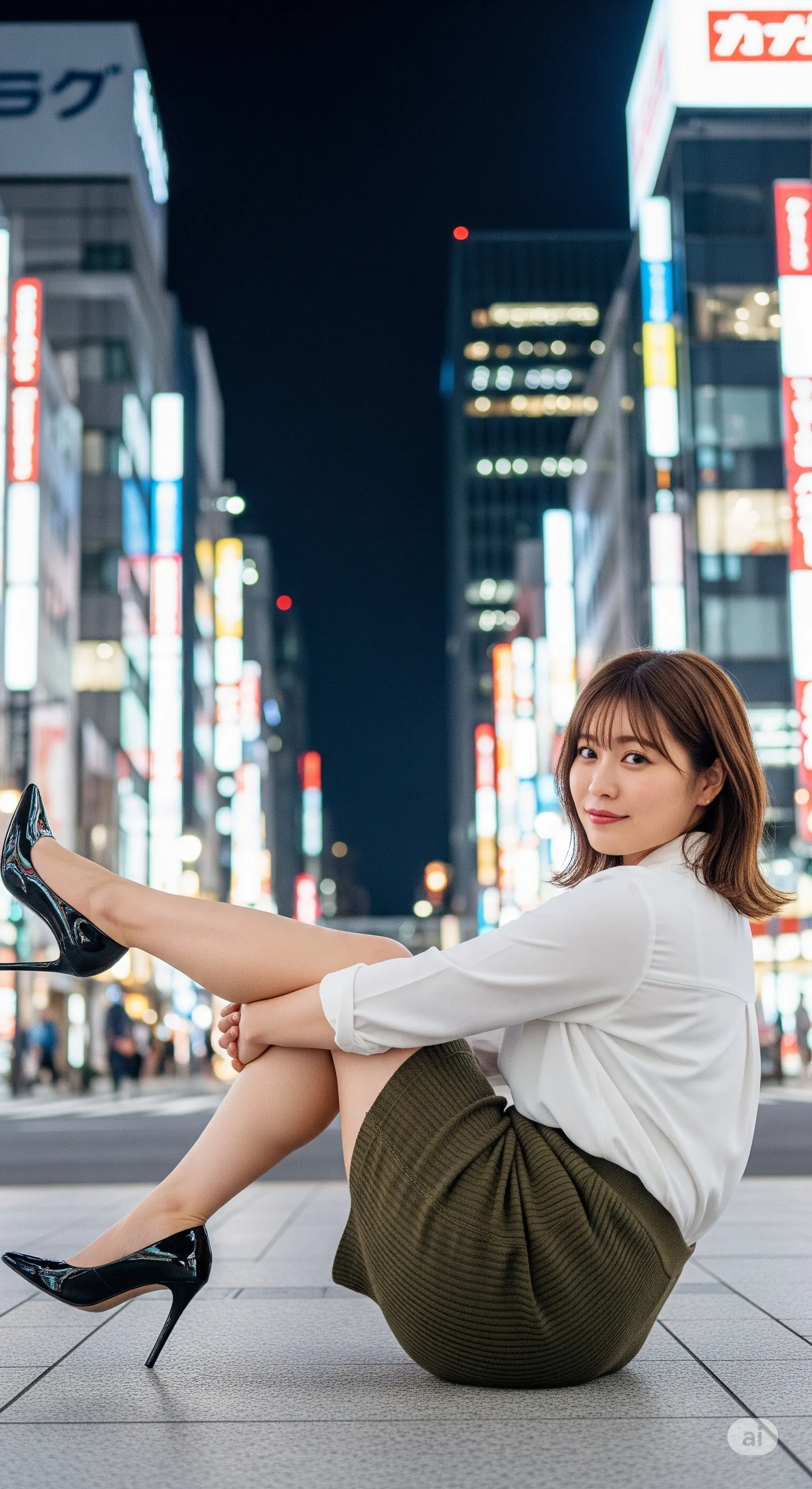 暗がりに浮かび上がる白肌とニットミニのコントラスト