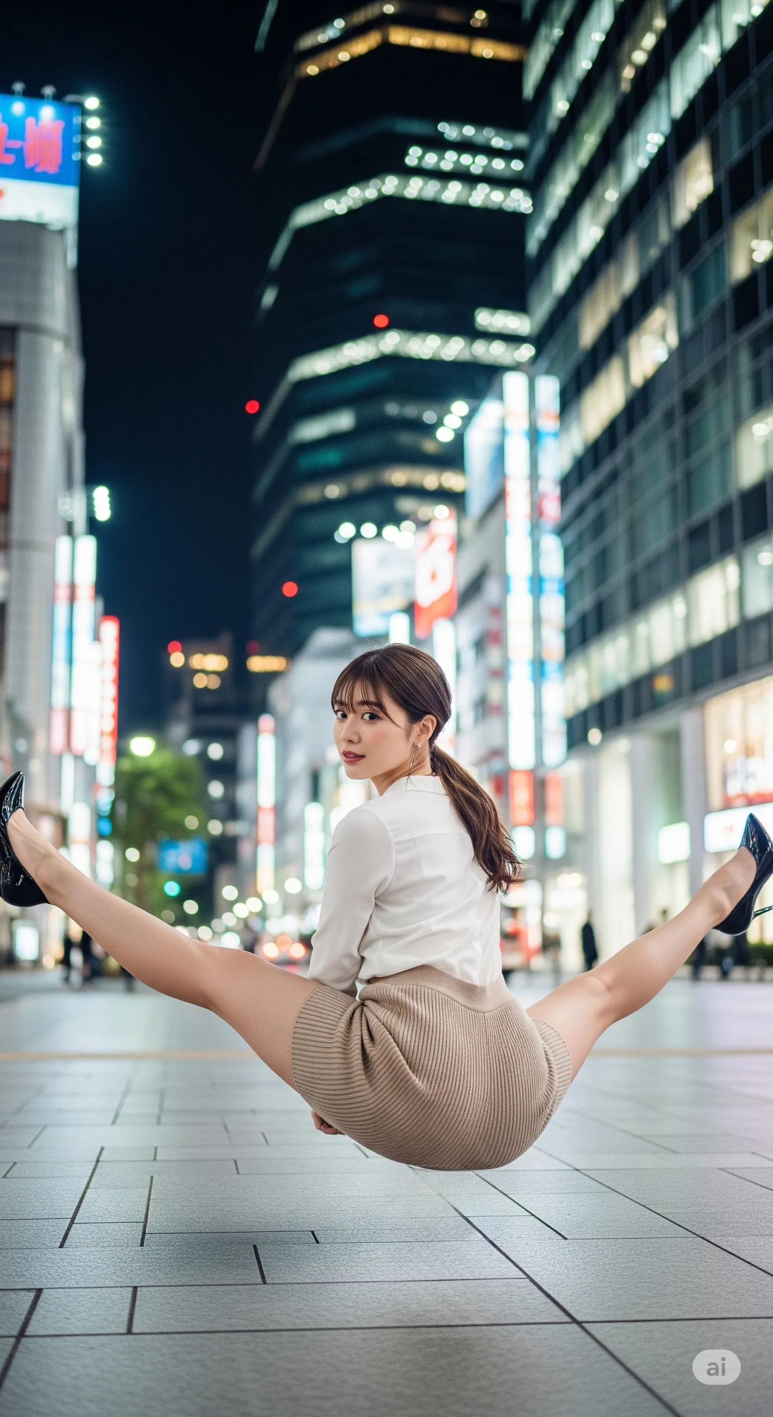 ビル街の光を背負った、ドラマチックな美尻シルエット
