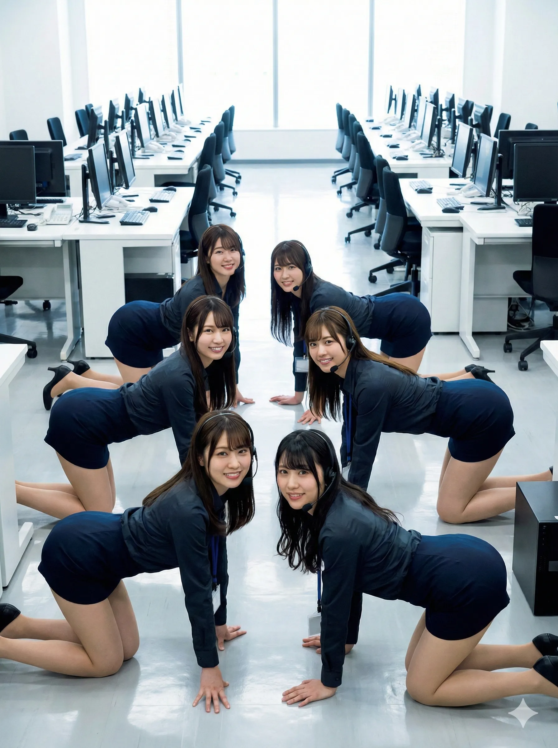 デスク横で四つん這いになるOLの後ろ姿 尻フェチ向けショット 003