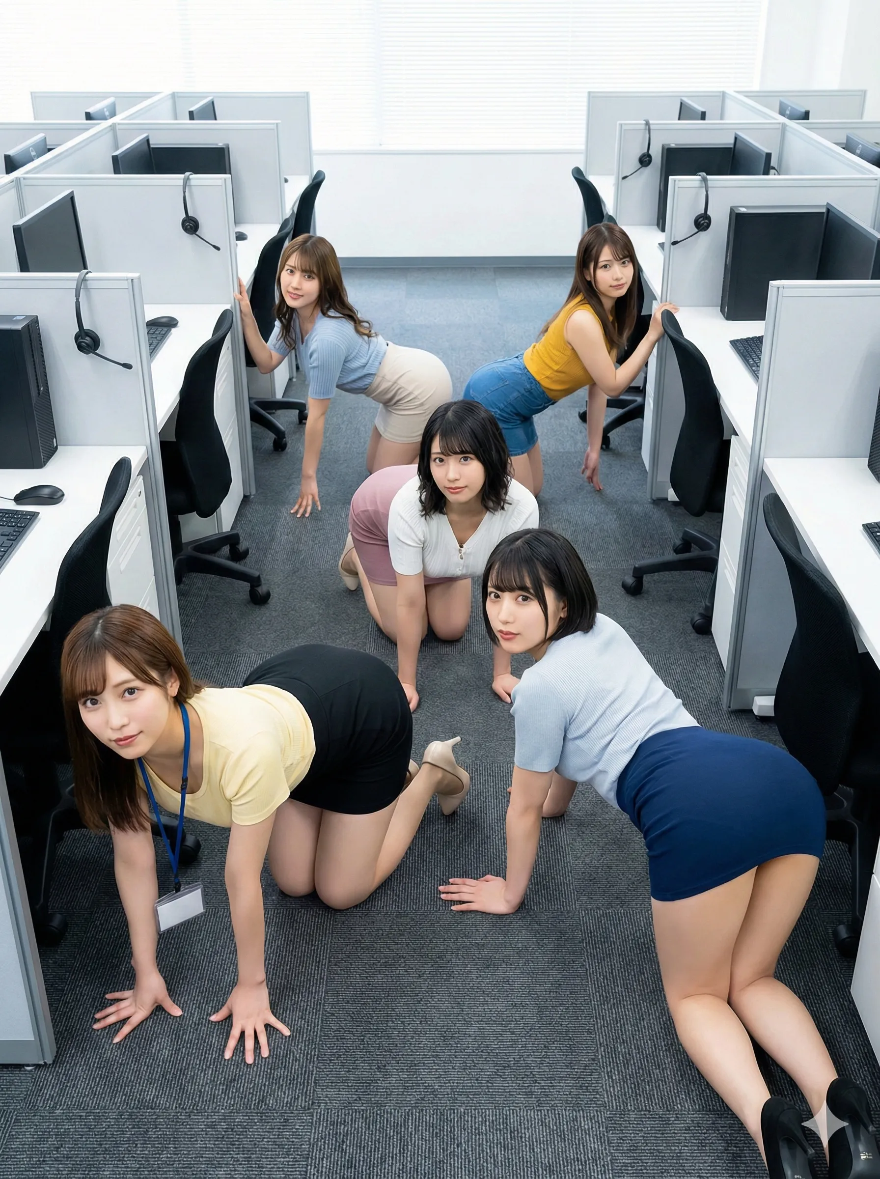 オフィス美女たちが並んで四つん這い お尻が強調される微エロ画像 027
