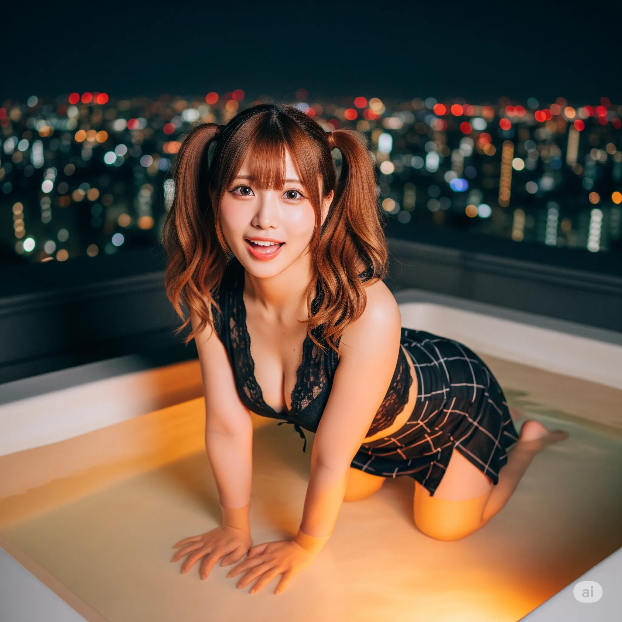 夜景の光に照らされた濡れ肌が艶めく若熟女の魅力