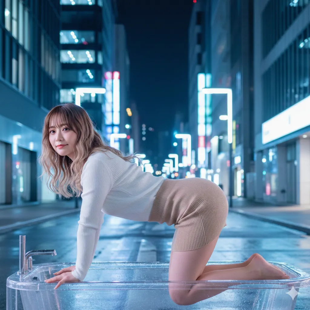 四つん這いフェチ 都会の女 タイトニット美尻 バスタブ撮影 004