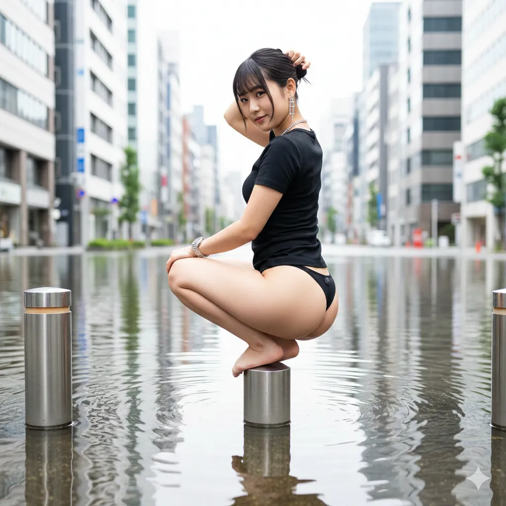 黒ヒールとお尻の境界線|フェチ心を煽る水上でのバックショット写真